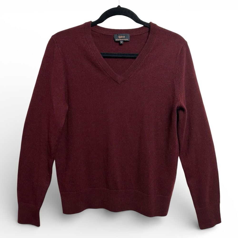 Quince 100% Cashmere Women M Burgundy V-Neck Sweater